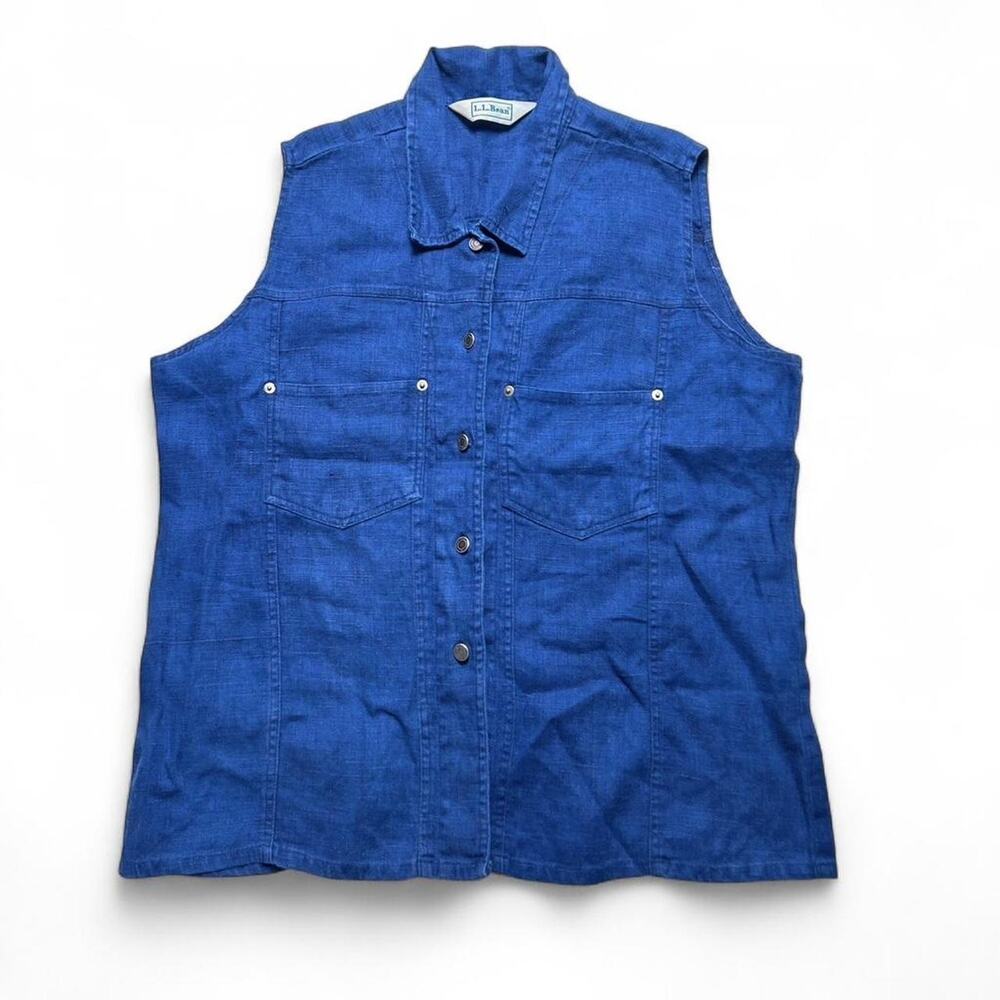 L.L. Bean 80s Vintage Blue Linen Denim Button Vest Womens Large